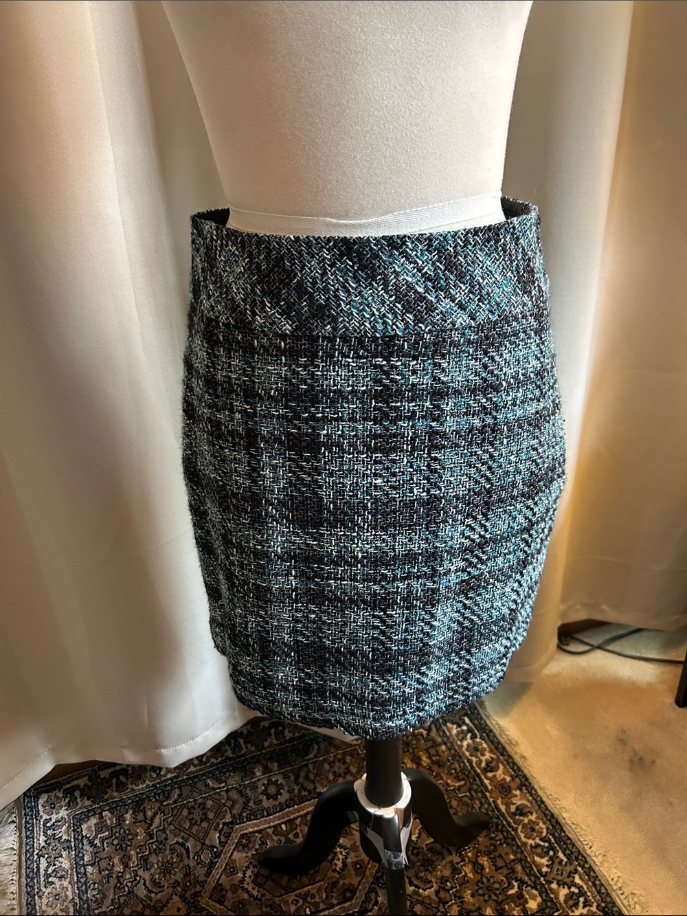 LOFT Teal and Black Tweed Pencil Skirt